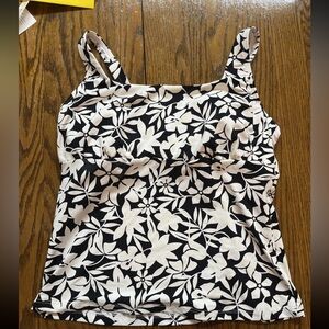 Lands End square neck underwire black white Tankini SWIM TOP Reg. 12DD 522650